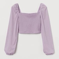 Rushed Off The Shoulder Cropped Blouse With Puff Sleeves. Really Beautifulbasically Brand New, Only Tried On. Mode Ulzzang, Purple Lady, Smock Top, Smocked Top, Long Puff Sleeves, Girls Fashion Clothes, Womens Clothing Sizes, Teen Fashion Outfits, Cropped Top