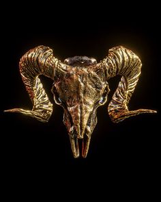 an animal's head with horns is shown against a black background