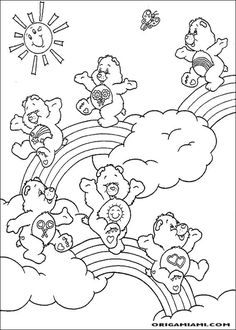 the three bears are flying over the rainbow coloring pages for kids to color and print