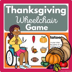 a thanksgiving wheelchair game with an image of a woman sitting on a wheel chair