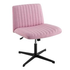 a pink office chair with black legs