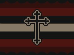 a cross is on the side of a black and red striped wall