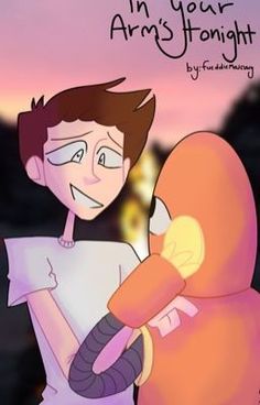 a cartoon character hugging another character in front of a pink sky with the caption, i'm your arm's tonight