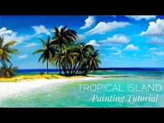 tropical island painting with palm trees on the beach