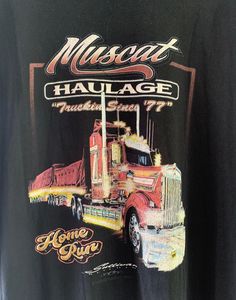 Muscat Haulage Vintage T-Shirt, Black.  fits like a size 2XL no tag see measurements.  In good vintage condition.  measurements Lying Flat: pit to pit 70cm length 77cm shoulder to shoulder: 67cm Muscat, Vintage Truck, Black Fits, Vintage Tshirts, Gender Neutral, Adult Outfits, Trucks, T-shirt, Australia