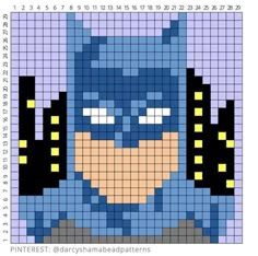 an image of a pixellated batman character in blue and black colors with yellow eyes