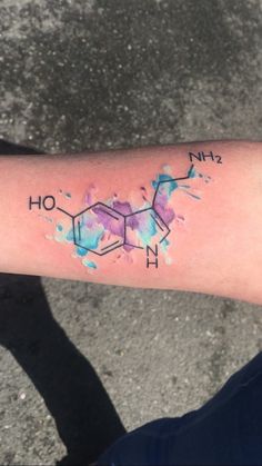 a person's arm with watercolor tattoos on it