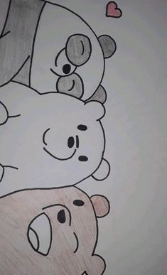 a drawing of two bears hugging each other with hearts in the sky above them on a sheet of paper