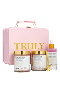 What it is: A set of three iconic products from Truly Beauty's Buns of Glowry line, complete with a lunchbox-inspired tin and golden scoop.Set includes:- Full-size Buns of Glowry Tighten & Glow Butt Polish (2 oz.): a luxurious butt polish that gives your tush an extra-nourishing push- Full-size Buns of Glowry Tighten & Glow Butt Butter (2 oz.): a smoothing butt butter that gives your tush an extra-moisturizing touch- Full-size Buns of Glowry Tighten & Glow Butt Serum (3.1 oz.): an ultra-hydratin Truly Beauty, Vegan Clean, Cute Avocado, Hydrating Serum, Beauty Packaging, Orange Flowers, Retinol, Vitamin E, Buns