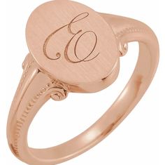 Personalized Signet Ring Features brushed oval shaped ring with option to engrave initial letter 14K Please include finger size and engraving in "Additional Notes" Engravable - see options here. Oval Signet Ring, Engraved Initials, Authentic Jewelry, Initial Letter, Initial Letters, Signet Ring, Initials, Gems, Ring