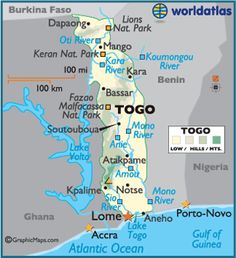 a map showing the location of togo and its surrounding towns, including lombo - cone