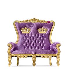 an ornate purple chair with gold trimming