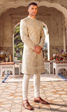 Embroidered Pakistani Groom Sherwani Dress for Wedding Creme Kurta Men, Men’s Sherwani For Wedding, Hyderabadi Sherwani For Men, Mens Nikkah Outfit, Nikkah Outfit Men, Groom Wedding Dress Pakistani, Sherwani For Men Wedding Indian Groom, Sherwani Pakistani, Groom Indian Wedding Outfits