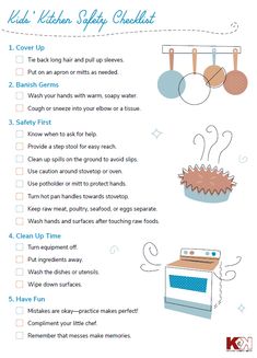 the kitchen safety checklist is shown with instructions for how to clean and use it