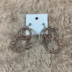 Free People Pink & Silver Beaded Loop Earrings New With Tags Trendy Nickel-free Silver Beaded Earrings, Trendy Silver Nickel-free Beaded Earrings, Trendy Silver Beaded Earrings For Gift, Trendy Adjustable Silver Beaded Earrings, Nickel-free Silver Beaded Hoop Earrings, Trendy Metal Earrings With Beaded Details, Silver Beaded Metal Earrings, Silver Metal Beaded Hoop Earrings, Trendy Metal Beaded Earrings