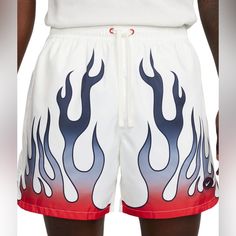 Get Ready To Add Some Flames To Your Activewear Collection With These Nike Sportswear Nsw Alumni City Shorts. These Shorts Come In Ivory Color With A Color-Blocked Design That Features Flames And Floral Patterns, Adding A Touch Of Style To Your Athletic Outfit. The Shorts Have A Drawstring Closure And An Adjustable Drawcord For A Perfect Fit, And They Are Made Of Lightweight Fleece Fabric That Guarantees Comfort During Your Basketball Games Or Workouts. The Shorts Feature Side Pockets That Add V Nike Soccer Shorts, White Flames, Athletic Outfit, Nike Basketball Shorts, Black Shorts Men, Running Shorts Men, City Shorts, Nike Dri Fit Shorts, Mens Swim Shorts