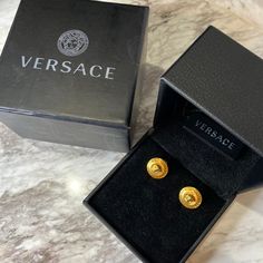 Brand New Versace Earrings Luxury Tarnish Resistant Earrings, Luxury Earrings For Everyday With Pierced Ears, Luxury Aaa Quality Earrings For Everyday Wear, Versace Earrings, Versace Jewelry, Versace Gold, Medusa Head, Mini Hoop Earrings, Small Earrings Studs