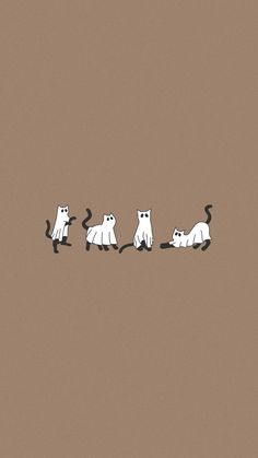 four cats are walking in a line on a brown background