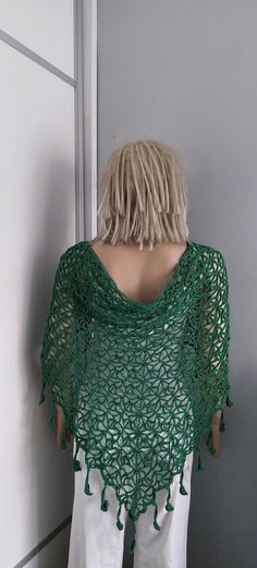 "I crochet the Lacy Pareo Shawl with a 100% cotton yarn. You may use it as a beautiful Spring Summer accessory on your shoulder, or as a pareo on the beach. Approximate dimensions when laid flat (fringes not included): Length from tip to tip: 66\" (168 cm) Hight at the back center: 33\" (84 cm) You may want a smaller or bigger shawl with or without fringes. Just let me know. Please be informed that because yarn color charts are changed by yarn producers time to time, some of the stated colors ma Mesh Shawl, Shawl Crochet, Wedding Shawl, Color Charts, Beach Covers, Crochet Shawl, Yarn Colors, Shawls And Wraps, Cotton Yarn