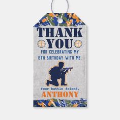 a birthday gift tag with the words thank you for celebrating my 6th birthday