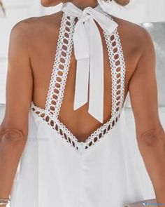 OrcaJump - Chic Sleeveless Backless Dress with Tie Neck - Perfect for Casual Occasions Round Neck Crop Top, Tie Neck Dress, Casual White Dress, Crop Top Dress, Backless Design, Long Sleeve Short Dress, Dress With Tie, Daily Dress, Lace Design