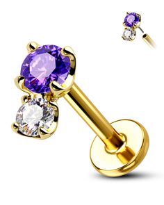 PRICES MAY VARY. 【Value Pack】1Pcs 14k Gold Flat Back Cartilage Earrings;14k Gold Helix Earrings. Purple CZ Flat Back Conch Earring Stud. 【Normal Size】Bar Thickness: 16Gauge(1.2mm); Bar Length: 5/16"=8mm; Push in Yellow Gold Cartilage Piercing Jewelry Threadless Cartilage Stud, Easy to Screw Off and On. 【Material】14k Solid Gold Top, G23 Titanium Post, Hypoallergenic and Nickle Free. Safe for Your Skin. 【Design】14k Gold Flat Back Cartilage Stud. Cute Purple CZ 16g Labret Stud. Suitable for Push in Gold Helix Earrings, Gold Cartilage Earring, Conch Stud, Gold Cartilage Earrings, Conch Jewelry, Labret Jewelry, Tragus Jewelry, Cartilage Earrings Stud, Helix Piercing Jewelry