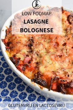 low fodmap lasagna bologinese with text overlay