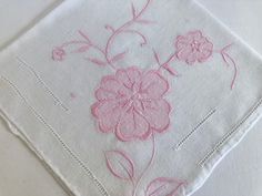 "Vintage white cotton hankie with pink floral appliqués.  The hankie measures 12\" x 12\" and has stitched edges.  It is in very good condition and is unmarked. Please email me with any questions and thanks for looking!" White Cotton Handkerchiefs For Spring, Vintage Pink Floral Embroidered Handkerchiefs, Pink Vintage Handkerchiefs With Floral Embroidery, Spring Cotton Handkerchiefs With Floral Embroidery, Pink Embroidered Cotton Handkerchiefs, Pink Cotton Handkerchiefs For Weddings, Pink Cotton Handkerchief For Spring, Bib Collar, Irish Lace