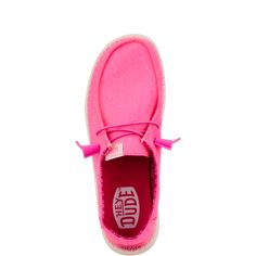 Wendy Stretch Canvas Neon Pink - Women's Casual Shoes | HEYDUDE shoes Comfortable Pink Slip-on Sneakers With Cushioned Footbed, Comfortable Pink Slip-ons With Cushioned Footbed, Comfortable Pink Cushioned Slip-ons, Casual Pink Slip-on Sneakers With Branded Insole, Casual Pink Slip-on Sneakers With Cushioned Footbed, Casual Slip-ons With Arch Support, Comfortable Canvas Slip-ons, Casual Slip-on Sneakers With Arch Support, Heydude Shoes