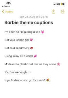 the text on the phone says, barbie theme captions