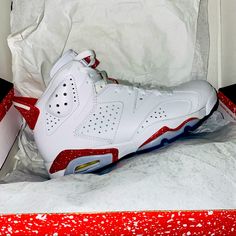 Air Jordan Retro 6 Red Oreo Mens 8 Wmns 9.5 In Box / Brand New Red Sneakers With Speckled Midsole, Red Sneakers With Speckled Midsole For Streetwear, Red Sneakers With Speckled Midsole And Round Toe, Red High-top Custom Sneakers With Perforations, Red Custom Sneakers With Round Toe And Perforations, Red Custom Sneakers With Perforations And Round Toe, Red Casual Basketball Shoes With Speckled Midsole, Casual Red Basketball Shoes With Speckled Midsole, Sporty Red Custom Sneakers With Perforations