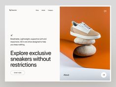 an image of a shoe on top of a rock with the caption explore exhauste sneakers without restrictions