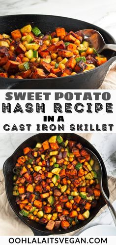 collage of sweet potato hash recipe for Pinterest Savory Sweet Potato Breakfast, Sweet Potato Hash Breakfast, Sweet Potato Healthy Recipe, Potato Hash Breakfast, Hash Recipes, Breakfast Sweet Potato, Vegan Casseroles, Sweet Potato Hash Recipe