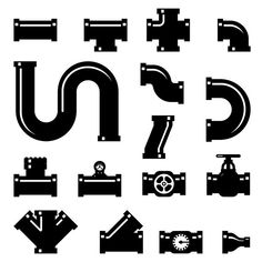 black and white icon set of various types of road signs, including the letter u