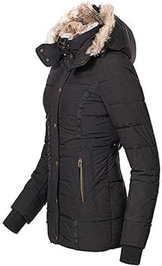 This women's parka overcoat features a black faux fur hood, providing warmth and style during cold weather. The puffer design offers a sleek, fashionable look, while the hood adds an extra layer of protection against the elements. Stay comfortable and chic with this must-have winter essential. Imported 90% Duckdown 10% Polyester Button closure Hand wash/ Dry clean Brand Size Dress Bust Waist Hip XS 0-2 31-32.5'' 23-24'' 31-34" S 4--6 33-35'' 25-26'' 35-37" M 8--10 35-36'' 27-28'' 38-39" L 12--14 Fitted Hooded Puffer Outerwear, Fitted Puffer Jacket For Cold Weather, Winter Parka With Faux Fur Lining And Down Material, Hooded Parka With Faux Fur Trim, Trendy Parka With Detachable Hood For Cold Weather, Solid Color Hooded Parka With Faux Fur Trim, Fitted Hooded Parka With Padded Collar, Hooded Puffer Jacket With Faux Fur Trim For Fall, Fall Hooded Puffer Jacket With Faux Fur Trim