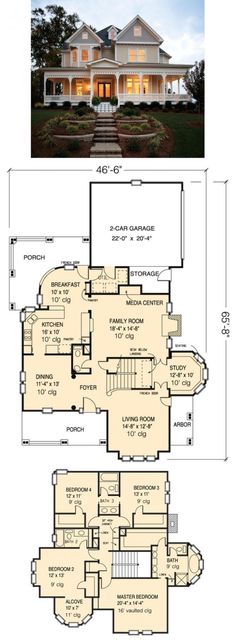 two story house plans with large front and back porches, an open floor plan for the