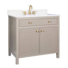 allen + roth Sandbanks 36-in Greige Undermount Single Sink Bathroom Vanity with White Engineered Stone Top Greige Bathroom Vanity, Greige Bathroom, Charcoal Bathroom, Taupe Bathroom, 30 Inch Vanity, 36 Inch Vanity, Shaker Vanity, Bathroom Cabinets Designs, Powder Room Vanity