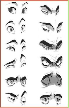 Emotions Face Reference, Paranoid Expression Drawing, Face Drawing Emotion, Eyes Shut Drawing Reference, Anger Emotion Reference, Facial Expression Sketch, Surprised Eyes Reference, Squinty Eyes Drawing, Evil Faces Drawing