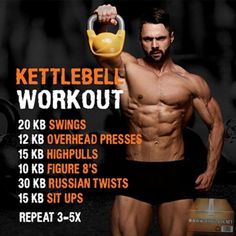 a man holding a kettle with the words kettlebell workout written on it's side