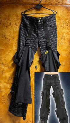 I am selling new branded extra pants from the excellent company Sektor 1.  Quality, extremely, rare.  They have a detachable accessory with massive buckles.  Rarity. Original.  Size - L. Dimensions:  Side length - 110 cm (43 in).  Waist width - 41 cm (16 in) - up to 42 (16,5 in) when stretched.  You're welcome 🖤 Techwear Bottoms With Belt Loops For Concert, Alternative Style Pants For Cosplay With Belt Loops, Gothic Pants For Concert With Belt Loops, Black Bottoms With Belt Loops For Cosplay, Cyberpunk Cosplay Bottoms With Belt Loops, Gothic Pants With Belt Loops For Concert, Gothic Black Cargo Pants For Alternative Fashion, Black Cyberpunk Pants For Cosplay, Gothic Pants With Belt Loops For Alternative Fashion