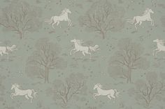 a wallpaper with horses and trees on it