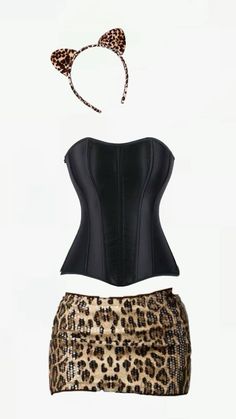 a corset and leopard print skirt are on display in front of a white background