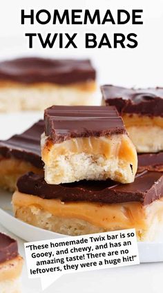 homemade twix bars with chocolate and caramel on top