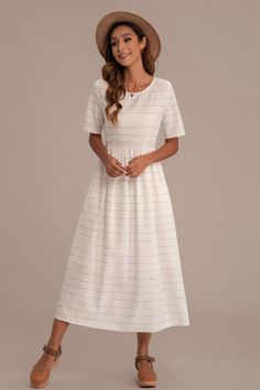 Stripe Short Sleeve Round Neck Midi Dress - Petallush Pastel Dress, Multi Pattern, Fashion Gallery, Striped Shorts, Perfect Outfit, Online Purchase, To My Daughter, Round Neck, Midi Dress