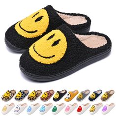 PRICES MAY VARY. Comfy Soft plush fluffy upper and a simple trendy cute smile face decoration bringing you an experience of relaxing, comfort, fashion and healthcare. Easily slip on and off. And the cozy plush keeps your feet warm and breathable without the toes sweating. Perfect gift for family and friends. Non-slip lightweight durable rubber sole to ensure safty and the material itself also provides protection for the floor from scratches. Our house slippers are very suitable for special event Smile Face Slippers, Smile Slippers, Happy Face Slippers, Winter Pillows, Indoor Outdoor Slippers, Slides Slippers, Cute Slippers, Smile Design, Outdoor Slippers