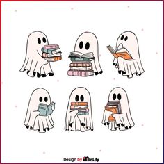 ghost reading books with different faces