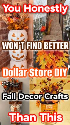 pumpkins and other decorations are featured in this postcard for dollar store diy