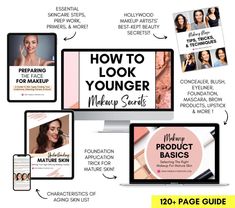 Look Younger Makeup Guide (Printable/E-book) Look Younger Makeup, Makeup Cheat Sheets, Younger Makeup, Perfect Lipstick Shade, Hands Of Time, Makeup Over 40, Makeup Tips Foundation, Anti Aging Makeup, Hollywood Makeup