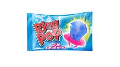 ring pop blue raspberry candy bar on a white background with the word ring pop