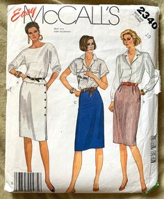 two women's dresses and one woman's blouse are shown in this sewing pattern